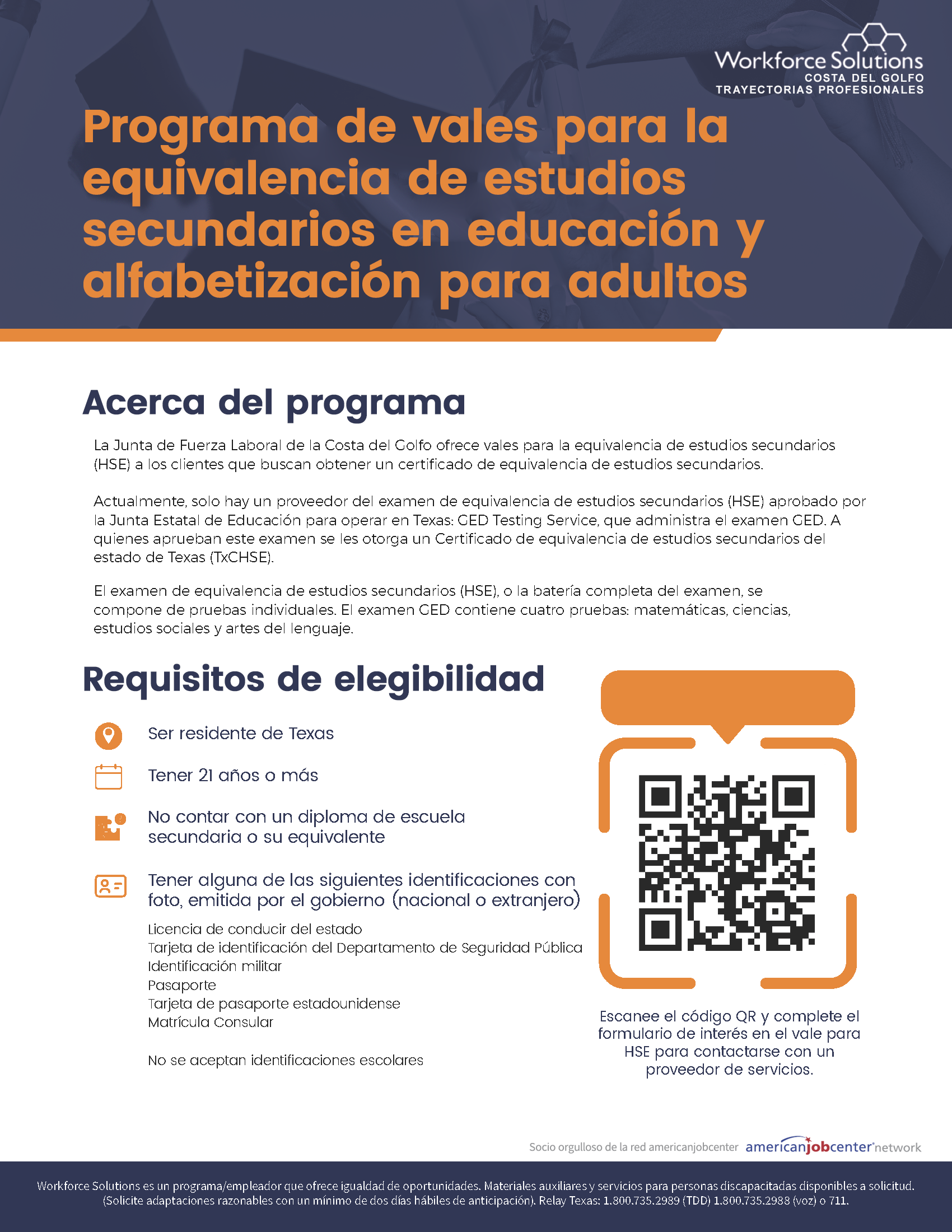 Programa de vales para la equivalencia de estudios secundarios en educación y alfabetización para adultos